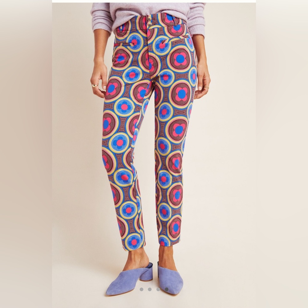 Anthropologie The Essential Slim Trousers in Abstract Motif - Size 8